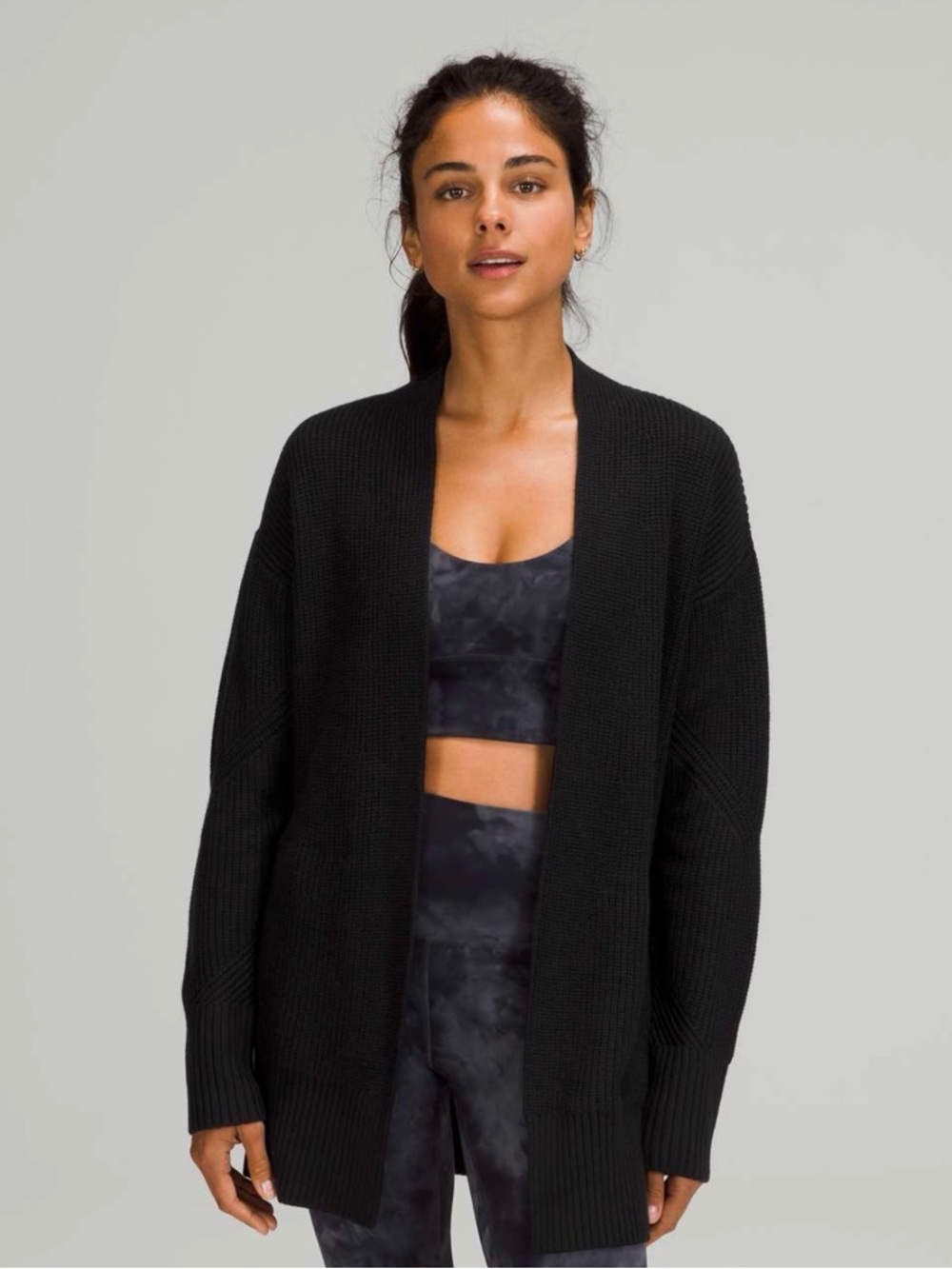 Lululemon Cashlu Black Cashmere Blend Cardigan Sweater